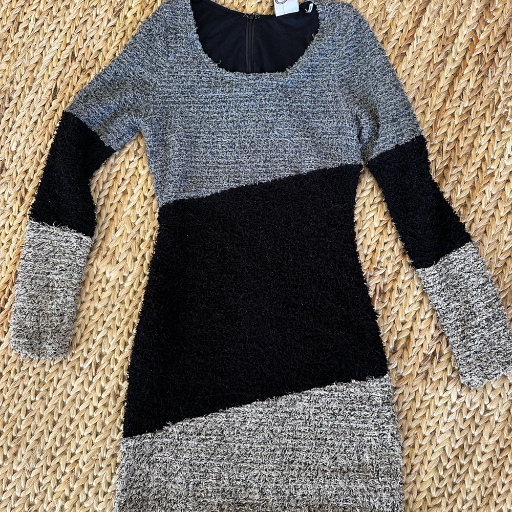 Chic Black and Gray Colorblock Sweater Dress